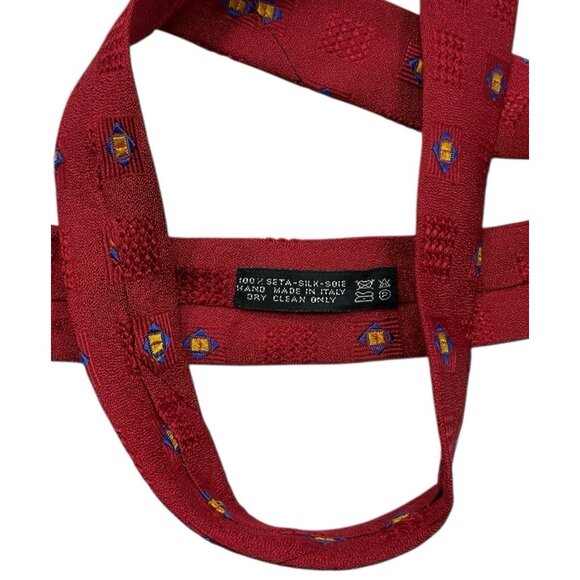 FEDERIGO LO JACQUARD Men's 100% Silk Necktie LUXURY Red Geometric W:3.7" EUC - Picture 3 of 4